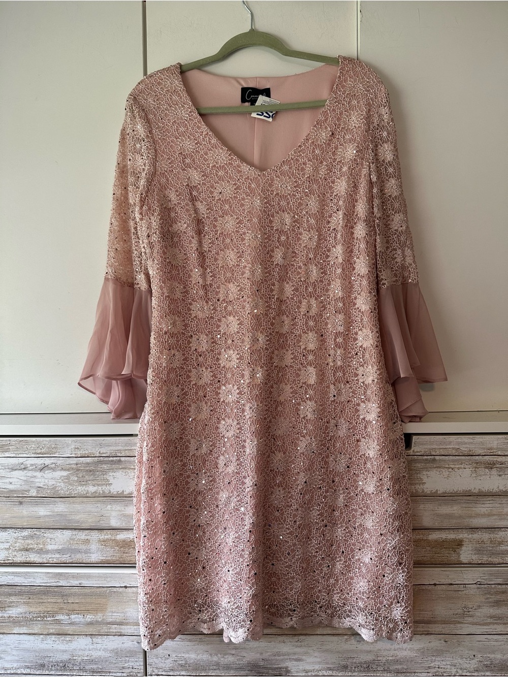 💖 NWT Connected Apparel Blush Pink Lace Sequin Dress Size 12